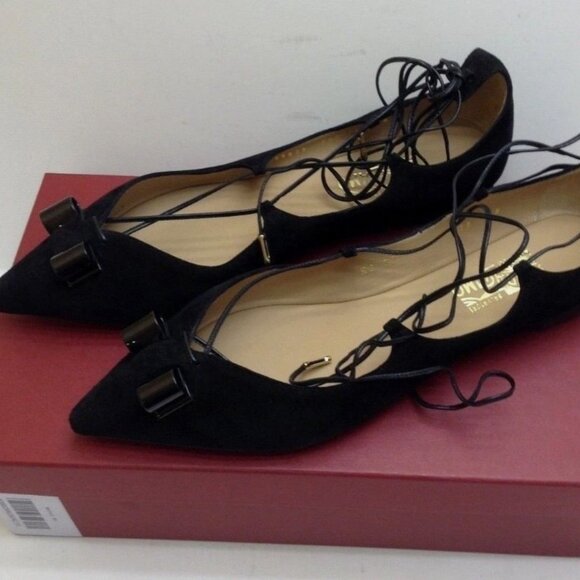 FERRAGAMO Claire Suede Lace-Up Bow Flats - Picture 2 of 4